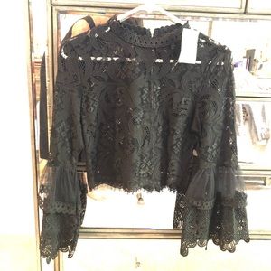 Black Lace Crop Blouse
